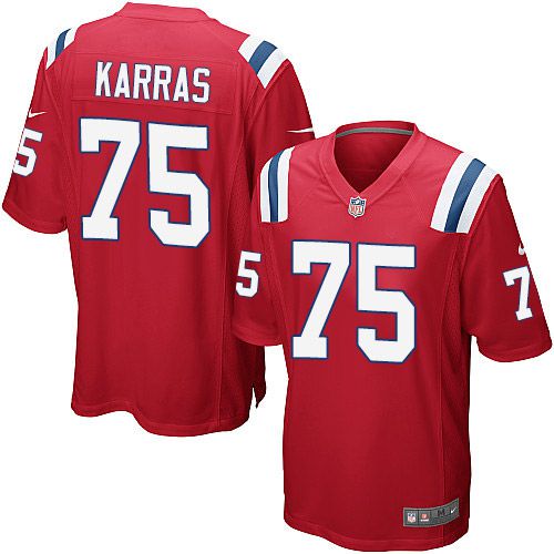 Men New England Patriots #75 Ted Karras Nike Red Game NFL Jersey